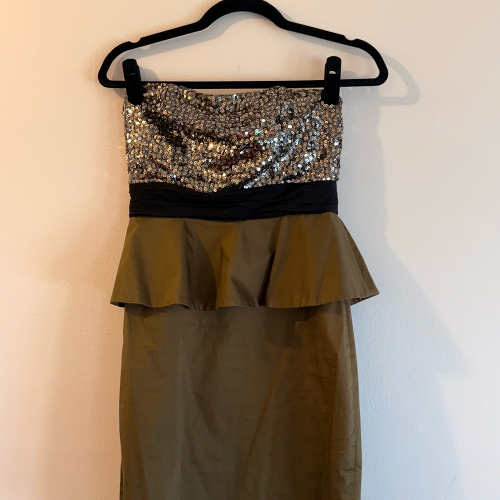 Alice & Olivia Sequin Peplum Strapless Dress